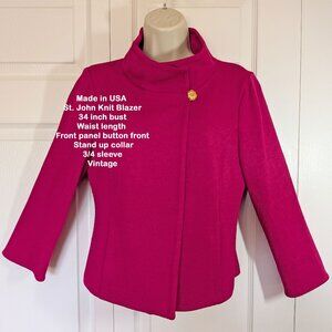 Made in USA St. John Knit hot pink blazer, 34" bust, Stand up collar, Top button